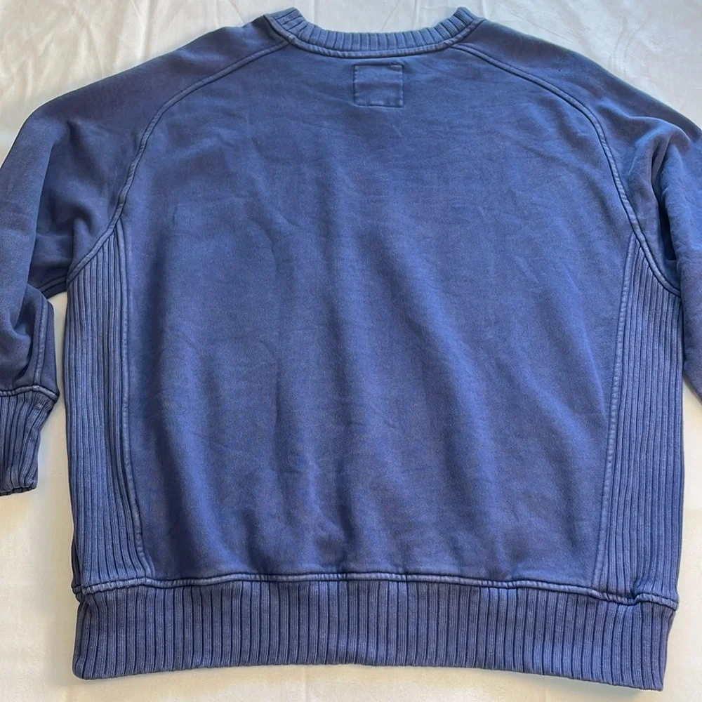 AERIE Down-To-Earth Crewneck Sweatshirt Checked Out Faded Blue Ribbed Oversize S - Picture 14 of 15